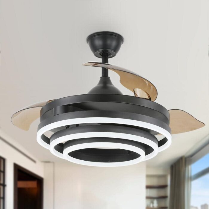 42 in. LED Indoor Black Reversible Invisible Blades Ceiling Fan with Remote Control and Light Kit